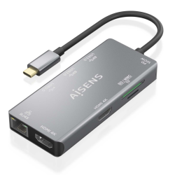 HUB AISENS USB-C DOCK 9 EN 1 USB-C 2XHDMI RJ45 2XUSB-A 3.0 USB-A 2.0 PD