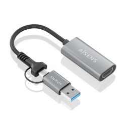 CONVERSOR AISENS ALUMINIO USB-A/M+USB-C/M-HDMI/H 1080P@60HZ 15CM