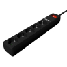REGLETA CON CARGADOR USB, 5 ENCHUFES, 1.5 M, USB 2A, COLOR NEGRO