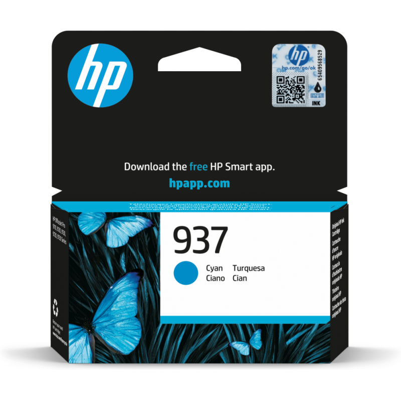 HP 937 Cyan Original Ink Cartridge cartucho de tinta 1 pieza(s) Rendimiento estándar