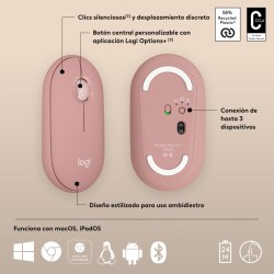 Logitech Pebble 2 M350s ratón Viajes Ambidextro RF Wireless + Bluetooth Óptico 4000 DPI