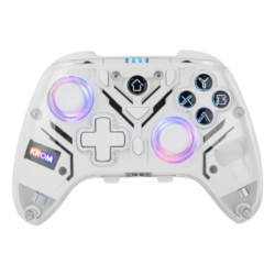 Krom NXKROMKRYSTAL mando y volante Transparente, Blanco Bluetooth/USB Palanca de mando Digital Android, Nintendo Switch, Nintend